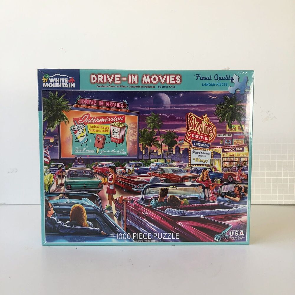 White Mountain Puzzle Drive-In Movies 1000 Piece Puzzle Nostalgic New Sealed
